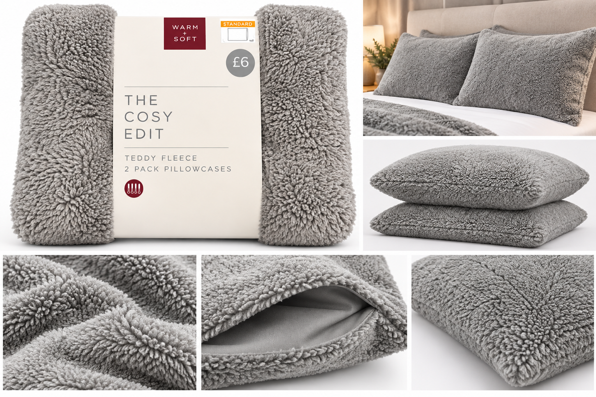 Luxury Teddy Fleece Pillowcases – Soft Grey | 2 Pack | Standard Size