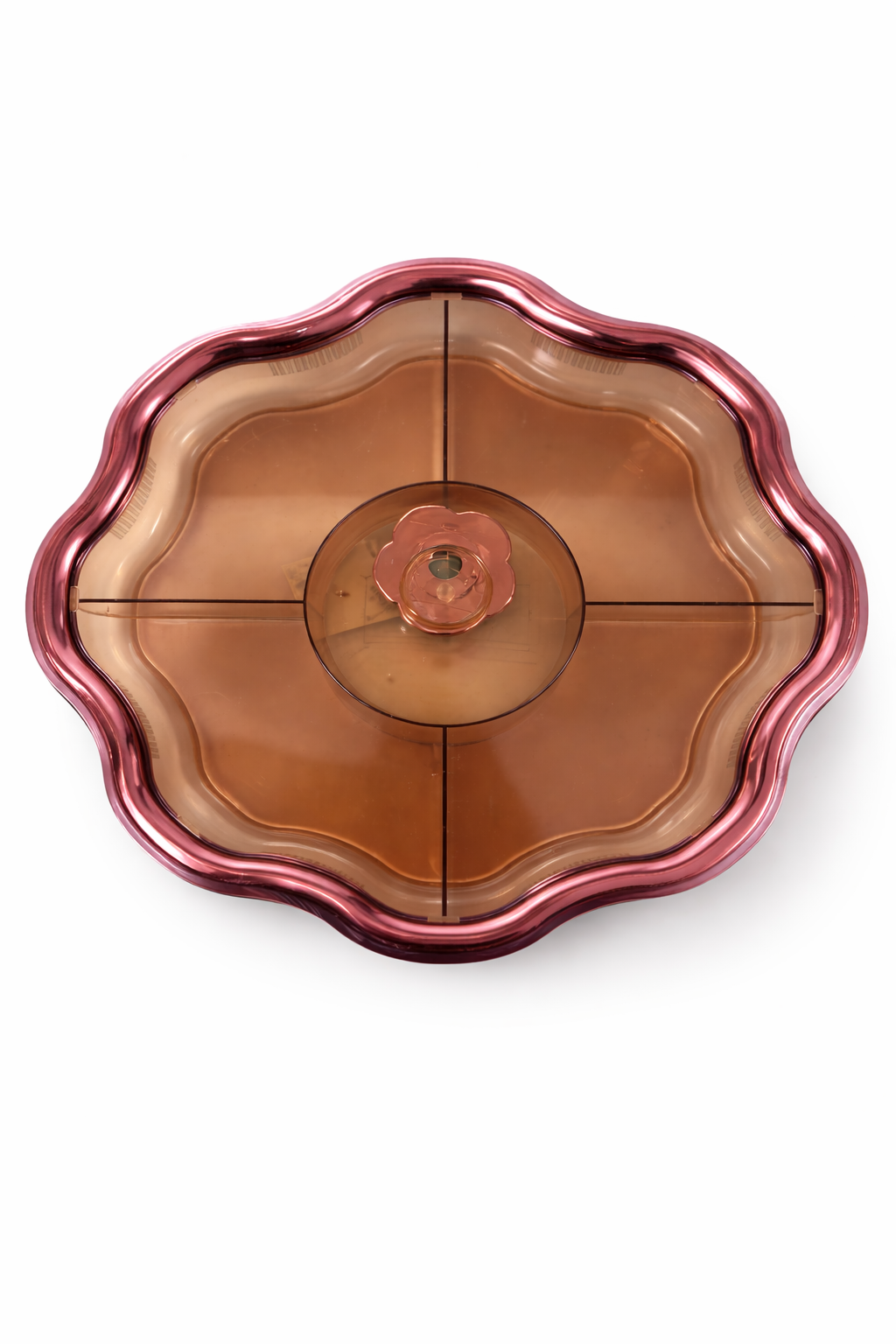 Rotating Snack Serving Tray with Lid – 5-Compartment Flower Shape Storage Box (Rose Gold / Gold)