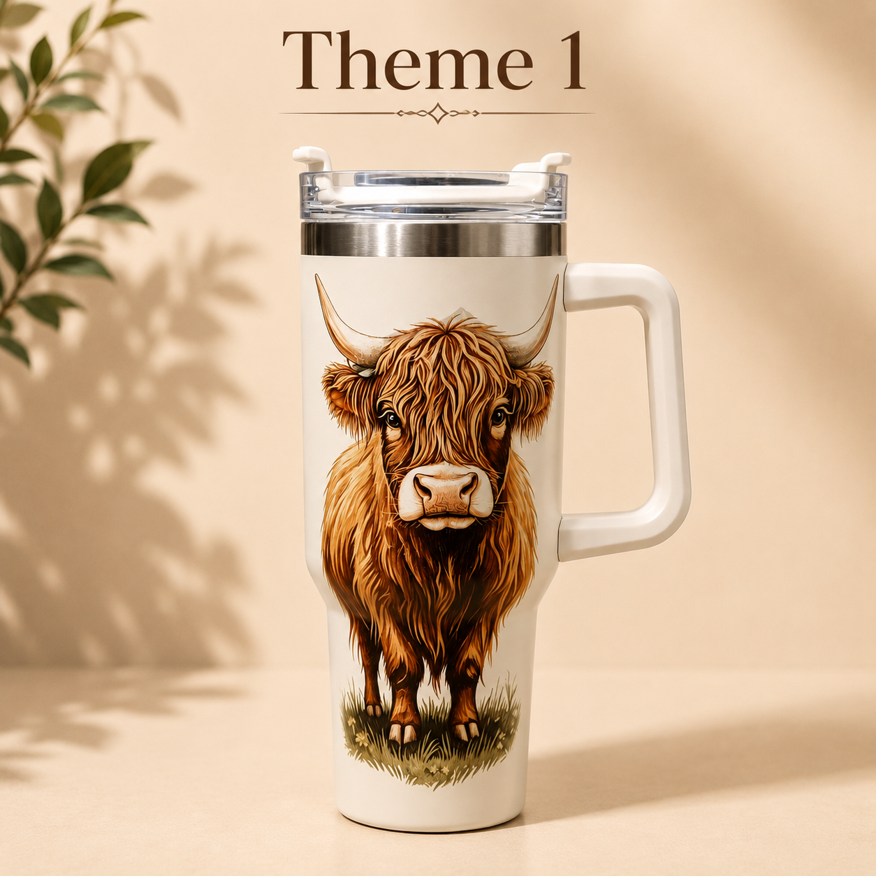 COW STANLEY - IN 6 DIFFERENT THEMES - INSULATED TRAVEL MUG WITH HANDLE & STRAW LID
