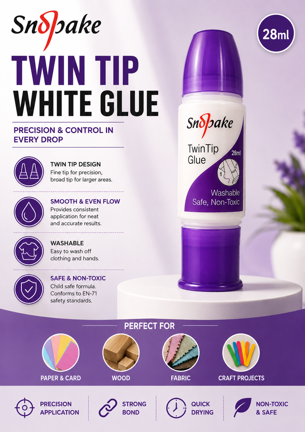 TWIN TIP WHITE GLUE - WASHABLE,SAFE & NON-TOXIC -28ml by SNOPAKE