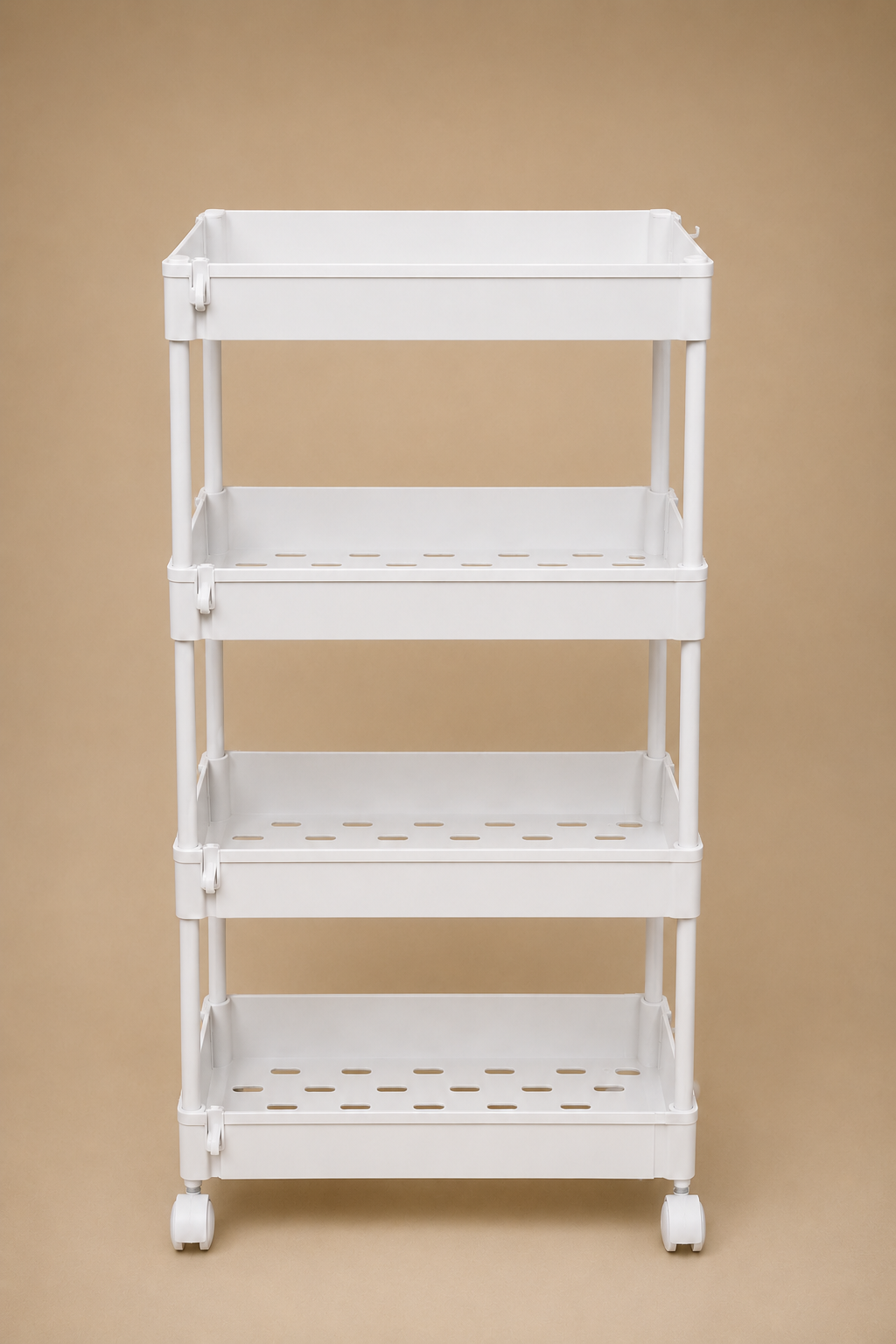 4 TIER PLASTIC STORAGE SHELVES RACK - BLACK/WHITE - EASY TO MOVE & SPACE-SAVING VERTICAL DESIGN