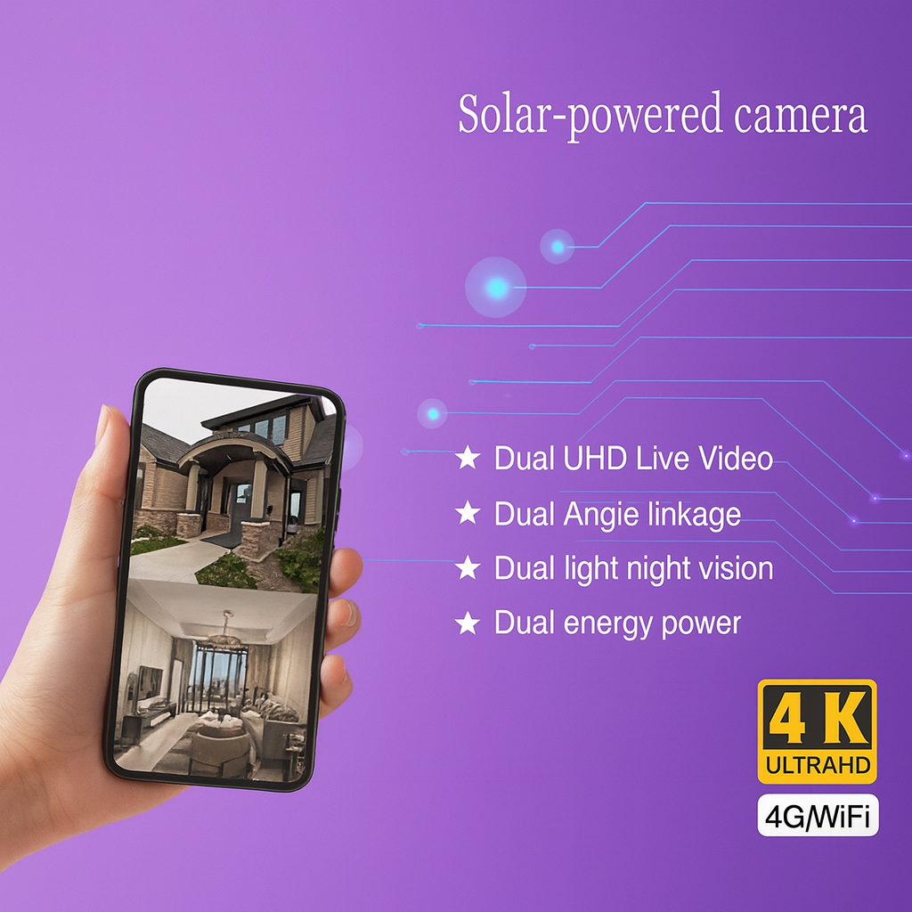 Solar-Powered 4K UHD Security Camera β Dual-Angle with 4G/WiFi