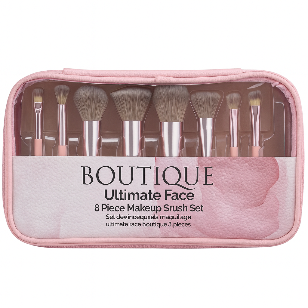 Boutique Ultimate Face 8-Piece Makeup Brush Set with Travel Case