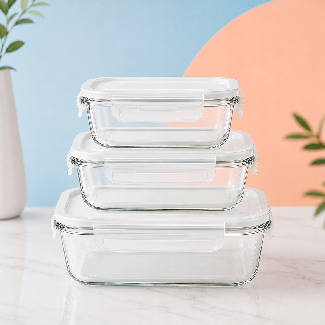 3 IN 1 GLASS FOOD STORAGE SET - SIZE - SMALL, MEDIUM & LARGE - PREMIUM BOROSILI by Loves Home