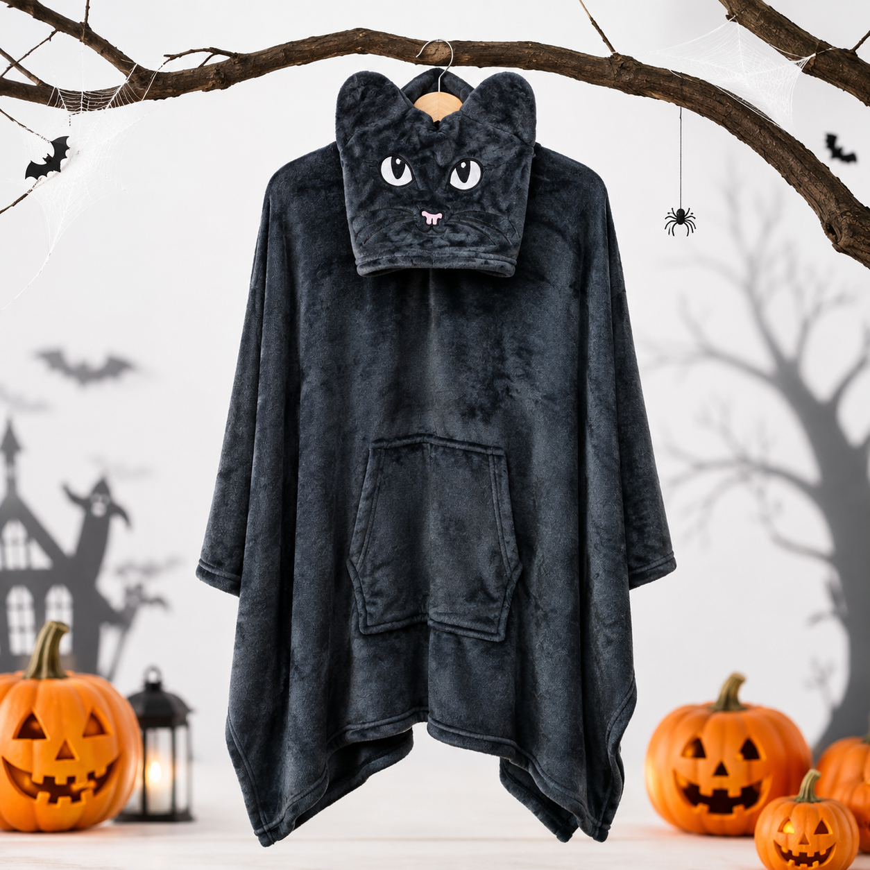HIGH ST BRAND - HALLOWEEN SNUGGLE FOR ADULTS - FLEECE HOODED BLANKET - Premium Charcoal Velvet Article