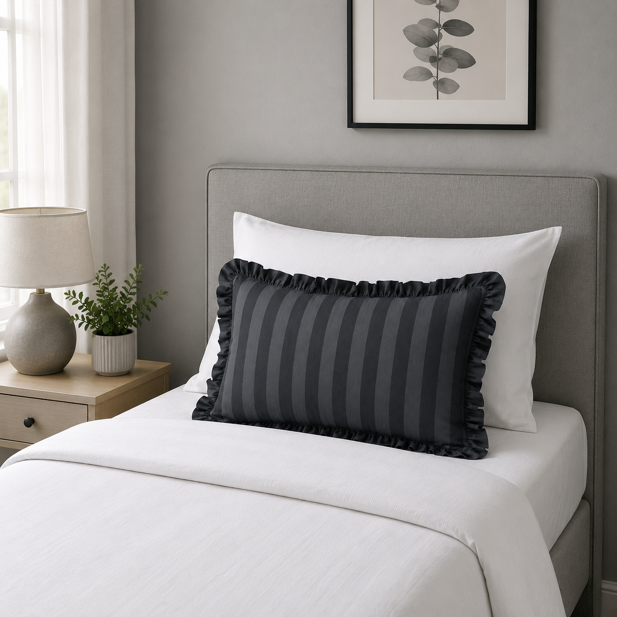 HIGH ST BRAND - SINGLE LARGE PILLOW WITH BLACK & GREY STRIPES