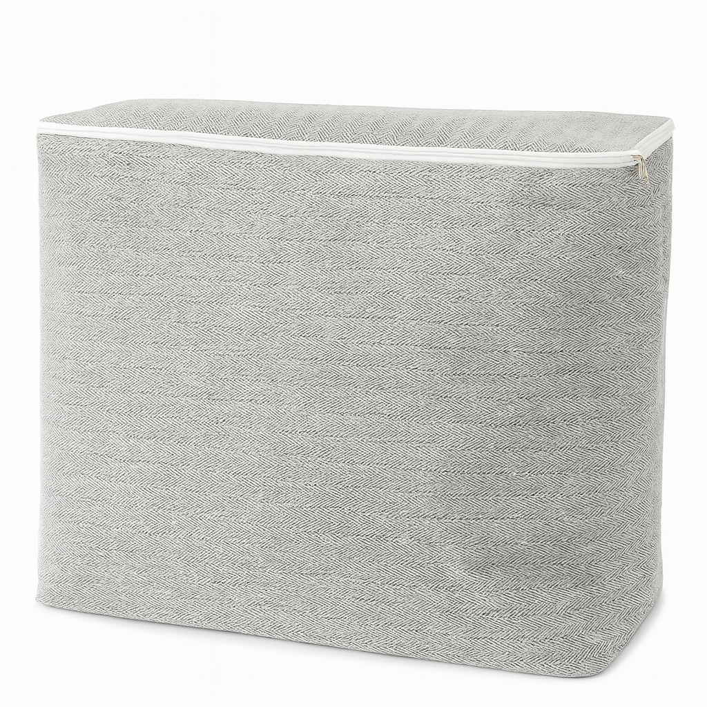 Large Fabric Storage Bag with Zipper – Foldable Clothes Organizer, Blanket & Bedding Storage Box, Grey