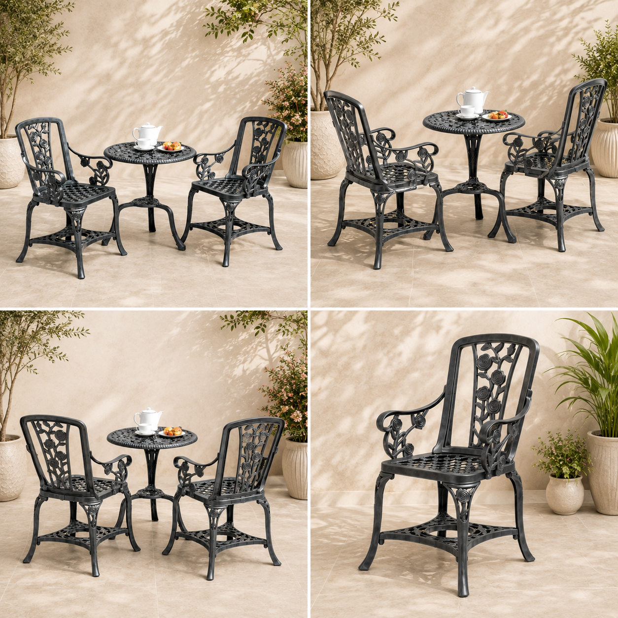 ROSE ARM CHAIR SET - SET OF 3 PIECES - GUNMETAL GREY EDITION - 89*71*18 cm by GREENHURST