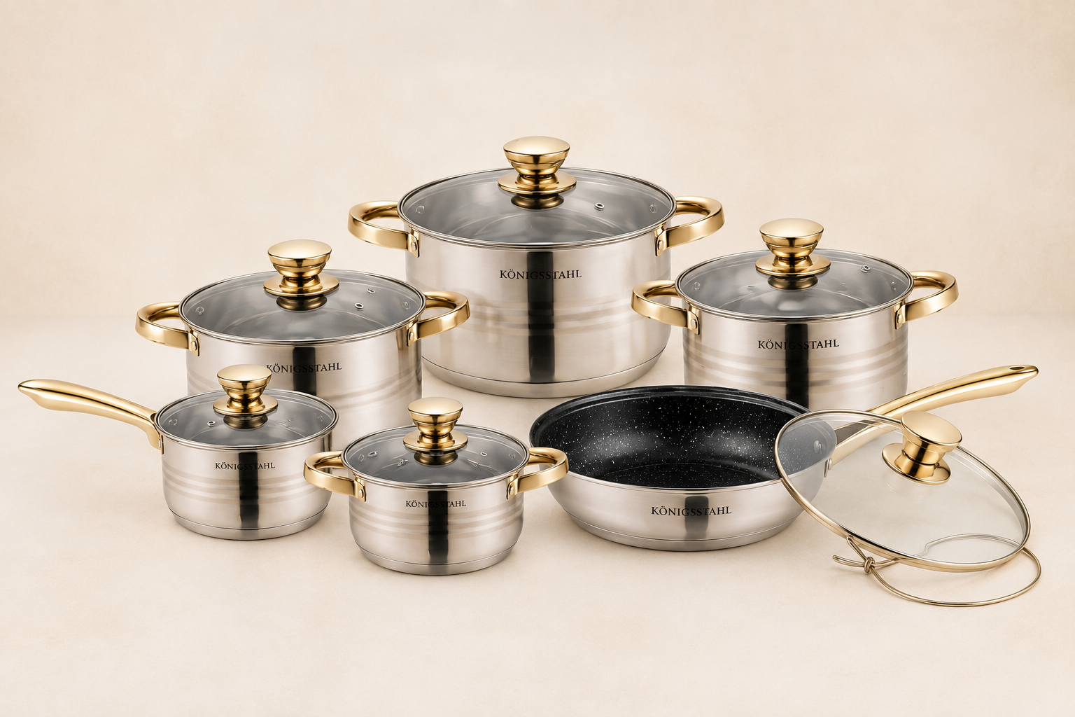 12 PIECE STAINLESS STEEL COOKWARE SET - GERMAN QUALITY ENGINEERING - (Model No: RB-12GB)