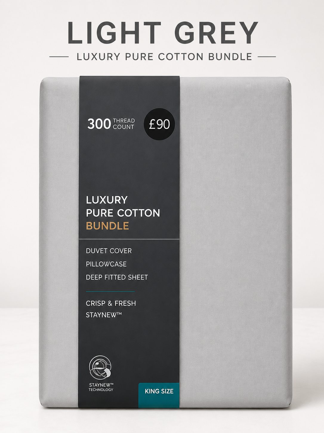 HIGH ST BRAND - Luxury Pure Cotton Bedding Bundle – 300 Thread Count King Size Bedding Set