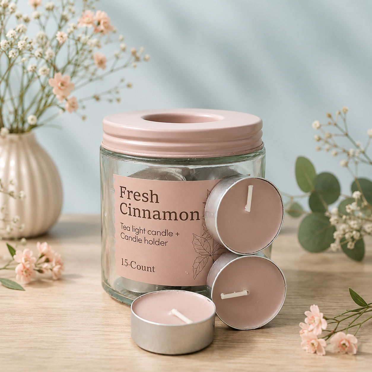 SCENTED CANDLES IN A JAR - CHOOSE 1 FROM 4 VARIENTS - EACH JAR CONTAINS 15 CANDLES - Fresh cinnamon/Light cotton/ Amber Doux/ Moonlight stony path
