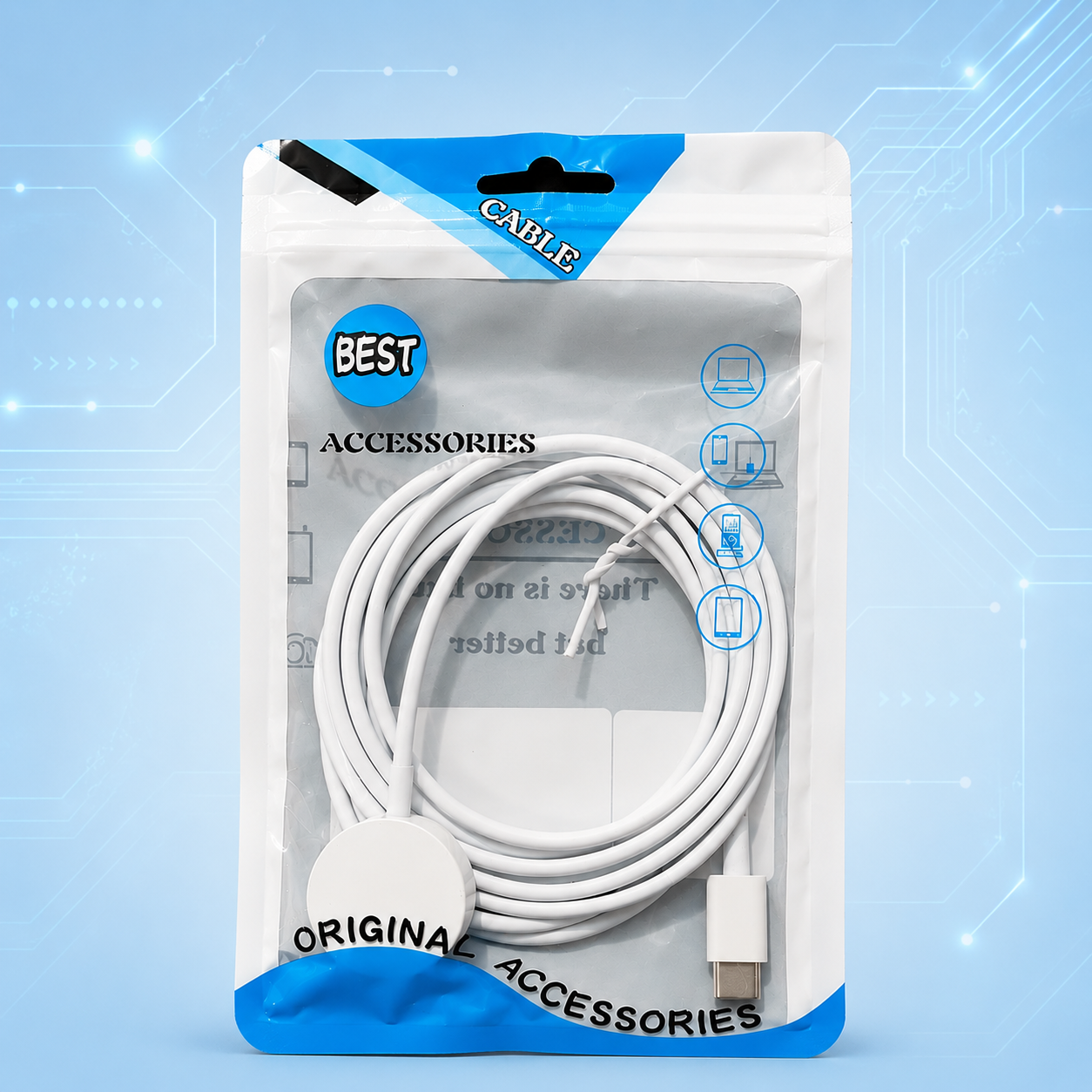 MAGNETIC SMART WATCH CHARGER WITH CHARGING CABLE - WHITE EDITION