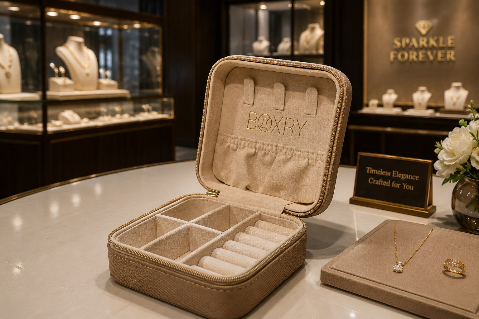 JEWELLERY ORGANISER BOX - SUPER SOFT AND TRAVEL FRIENDLY - GOLD BEIGE COLOR
