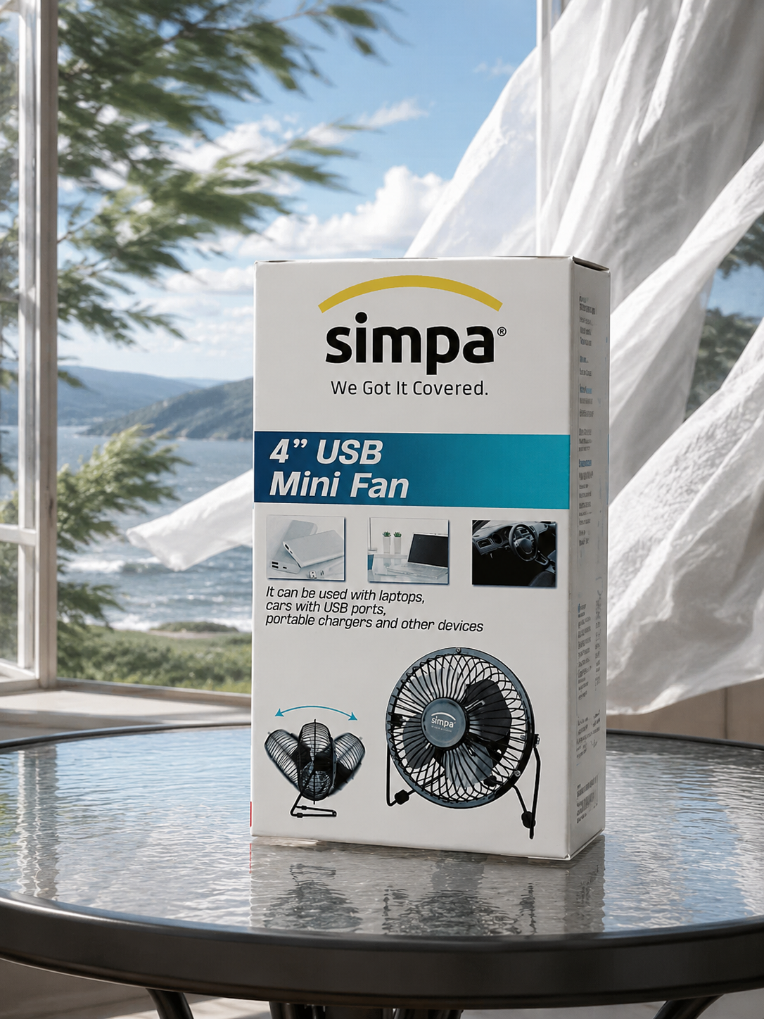 4" USB MINI FAN - IDEAL FOR HOME/OFFICE USE - ALREADY ASSEMBLED - BLACK COLOR by SIMPA