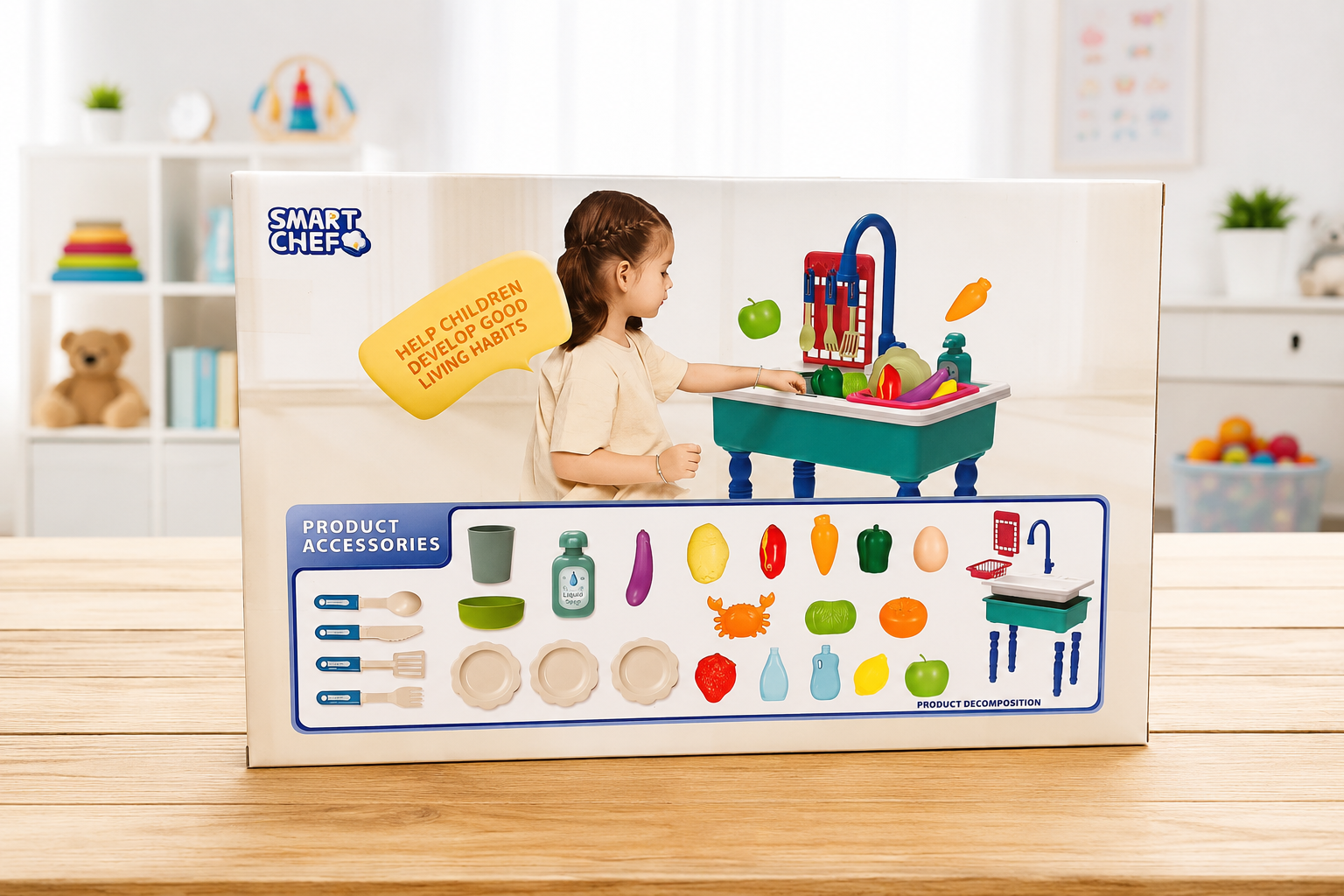 SMART CHEF KIDS CUISINE SCHOOL KITCHEN PLAY SET - HELP CHILDREN DEVELOP GOOD LIVING HABITS - FOR 3 YEARS ABOVE