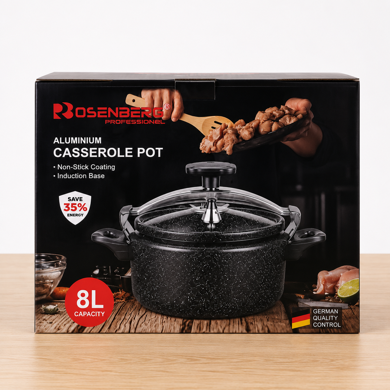 ALUMINUM CASSEROLE POT WITH GLASS LID - 8 litre capacity by ROSENBERG