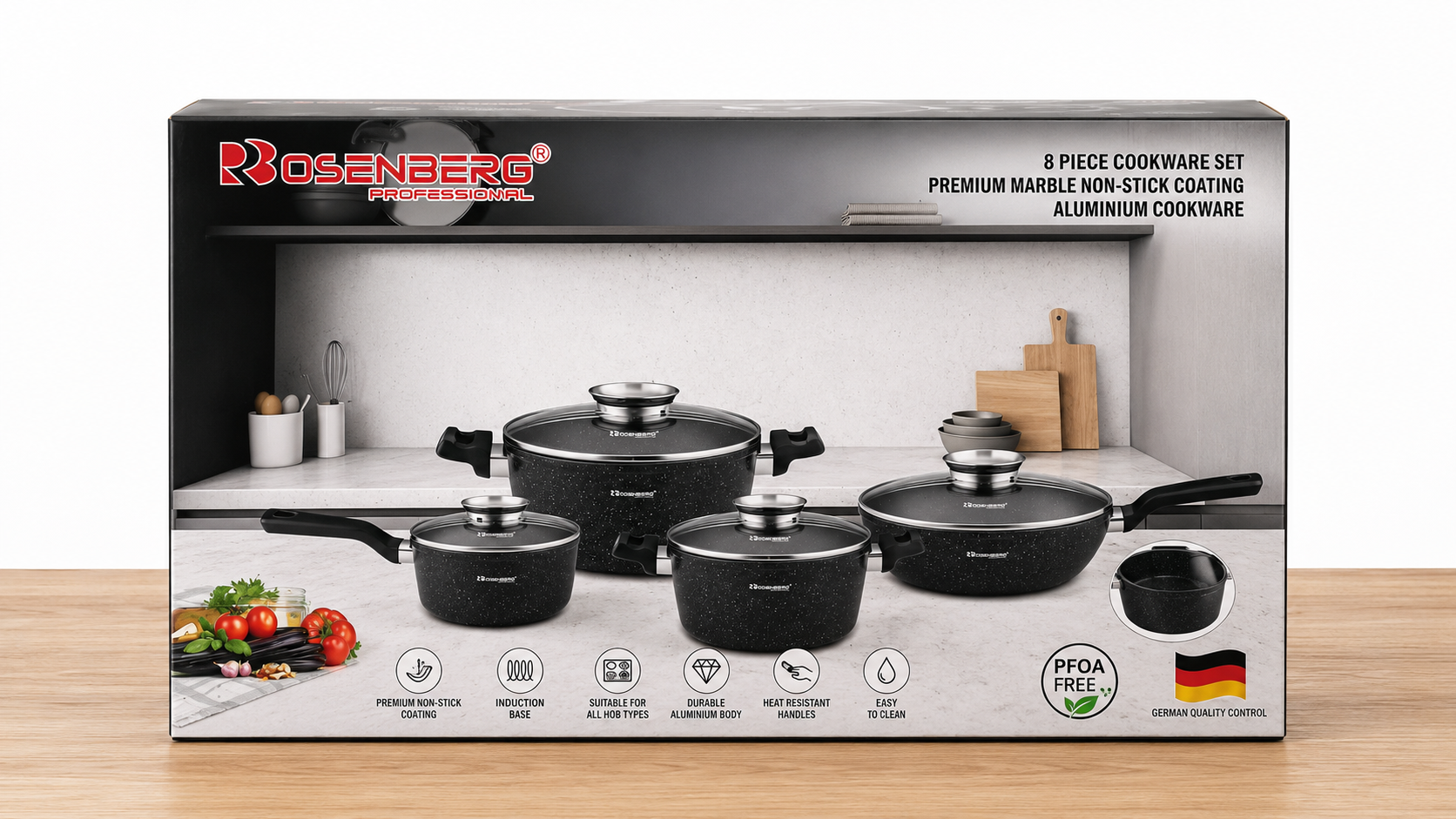 8 PIECE COOKWARE SET - PREMIUM MARBLE WITH NON-STICK COATING by ROSENBERG