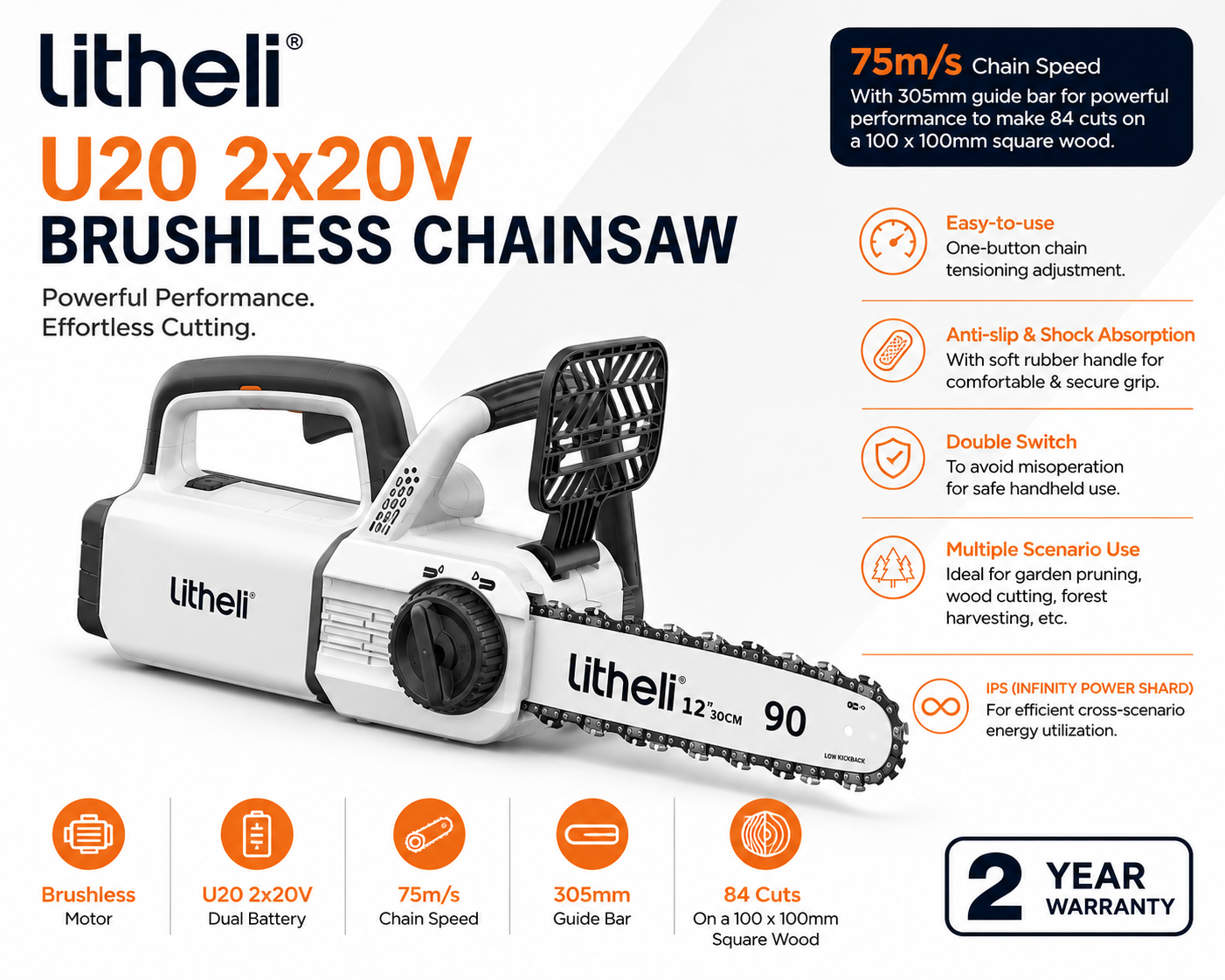 U20 2*20V BRUSHLESS CHAINSAW by LITHELI