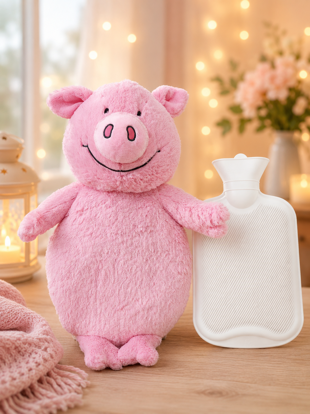 HIGH ST BRAND - PERCY PIG HOT WATER BOTTLE WITH SUPERSOFT FAUX FUR COVER