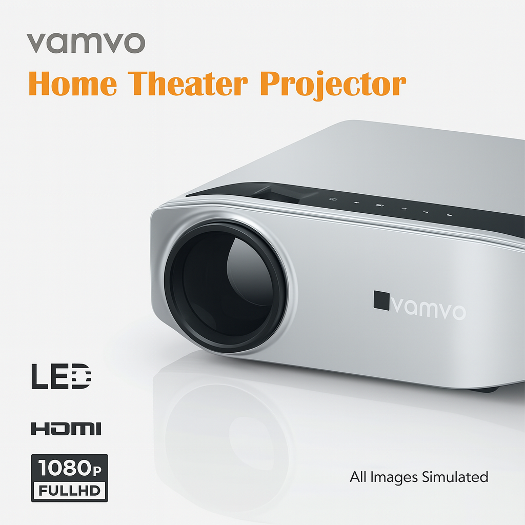 Vamvo Full HD 1080P Video Projector – 350 Lumens, Up to 300" Display, Dolby Audio Support | Compatible with HDMI, USB, AV, Micro SD, VGA | Ideal for Home & Outdoor Theater