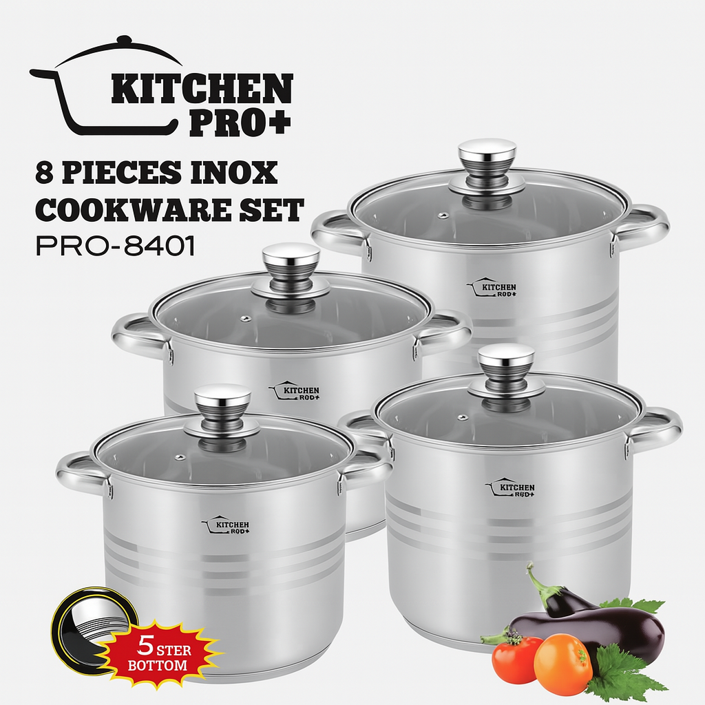 Kitchen Pro+ 8-Piece Stainless Steel Cookware Set (PRO-8401)