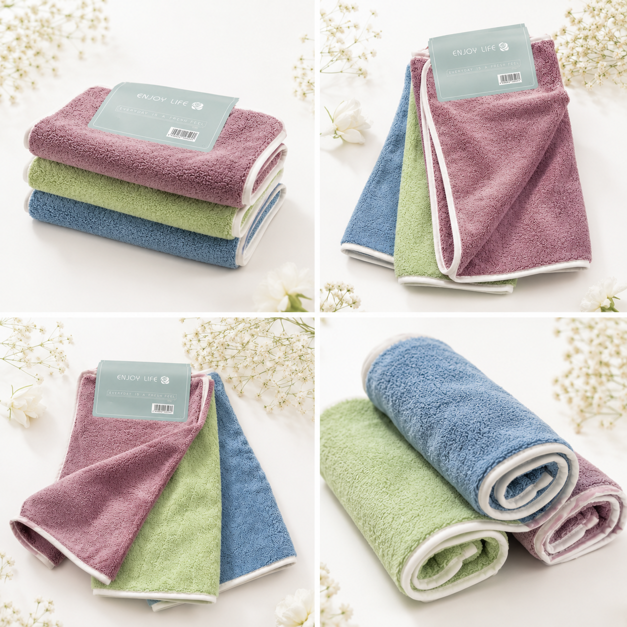MICROFIBER KITCHEN TOWELS - SET OF 3/PACK - SOFT & HIGHLY ABSORBENT IN RANDOM MULTI SHADES