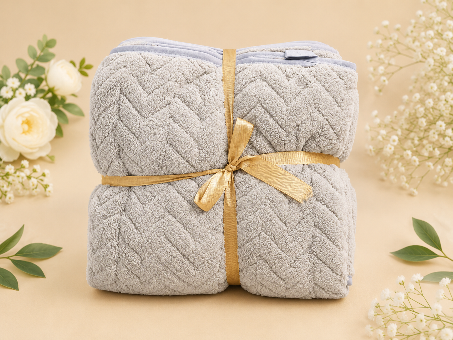 LUXURY SUPER SOFT FACE TOWELS SET - SET OF 2/PACK - GREY EDITION WITH PREMIUM PACKAGING