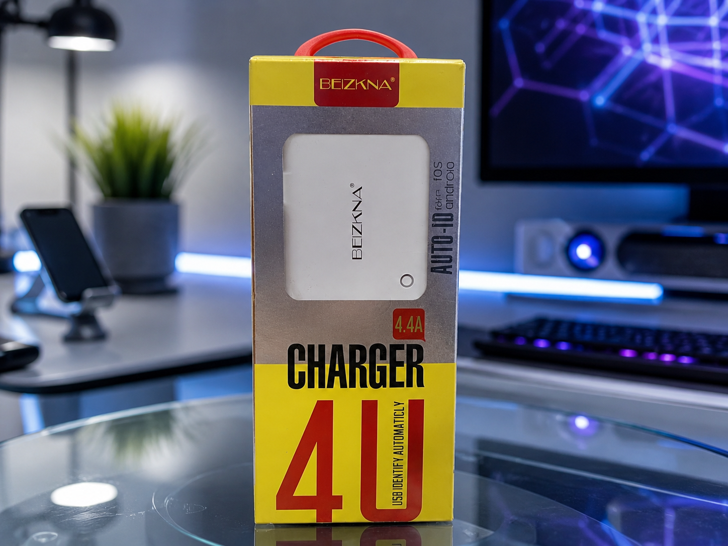 4.4A CHARGER 4U - 4 PORT AUTO ID CHARGER FOR iOS & ANDROID - UK/US/EU/AU Travel Plug Adapters by BEIZKNA