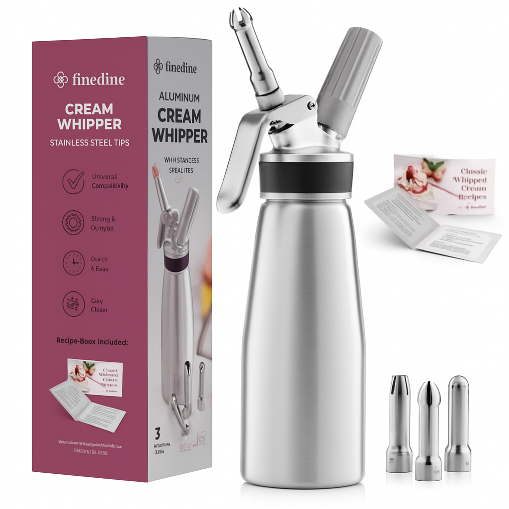 FineDine 500ml Professional Cream Whipper – Durable Metal Whipped Cream Dispenser