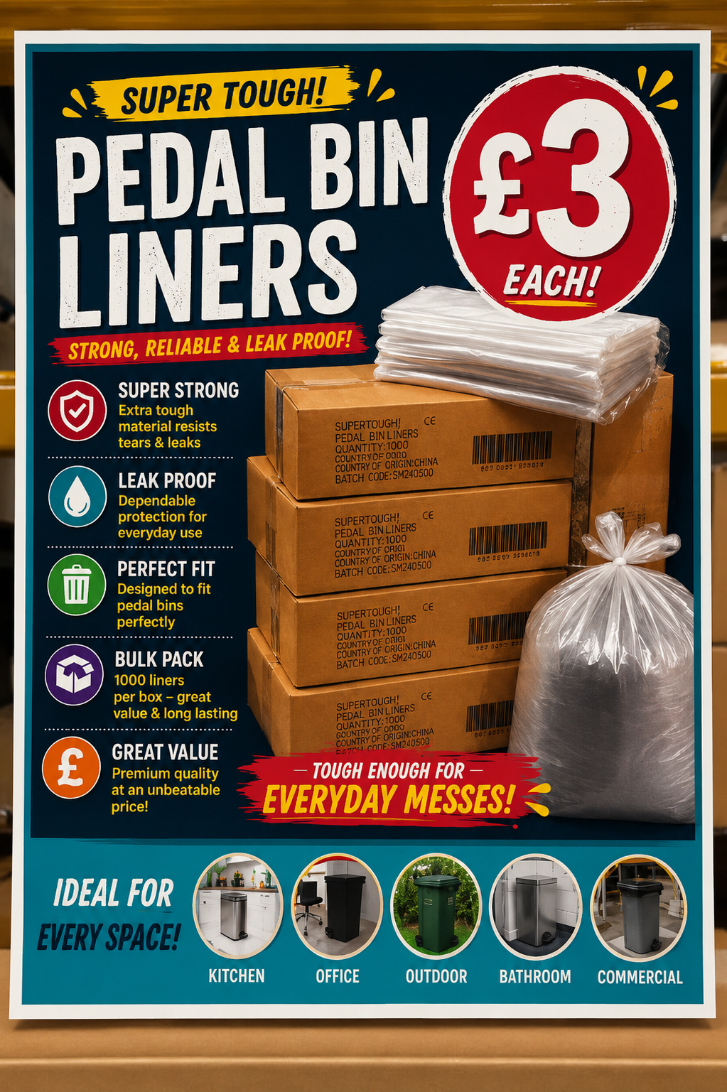 PEDAL BIN LINERS - FOR SMALL BINS - 1000/BOX