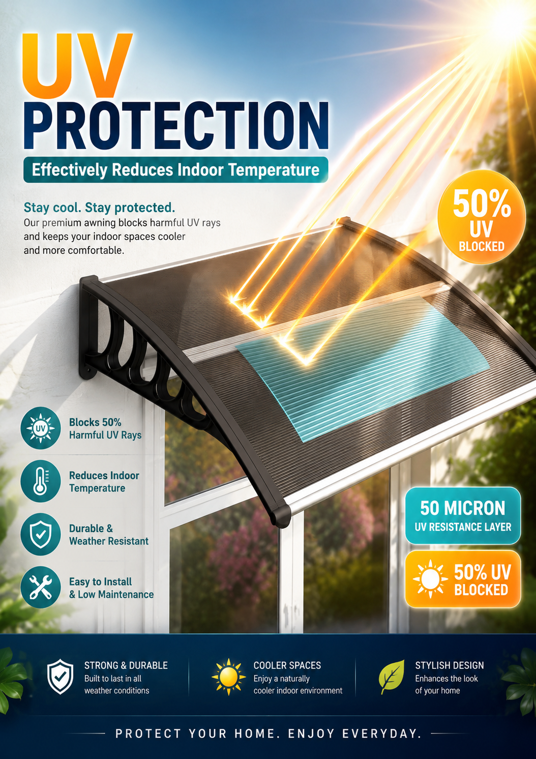 DOOR CANOPY AWNING - IN BRONCE EDITION - DURABLE + WATER RESISTANT