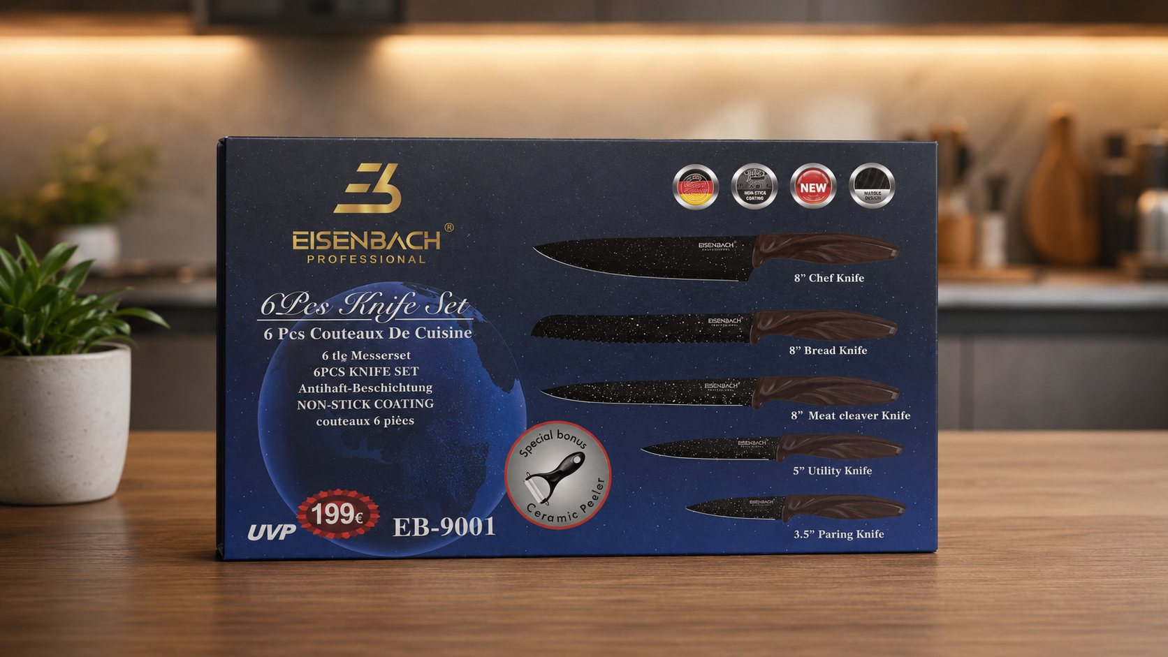6 PIECES KNIFE SET + CERAMIC PEELER FOR ABOVE 18 YEARS by EISENBACH