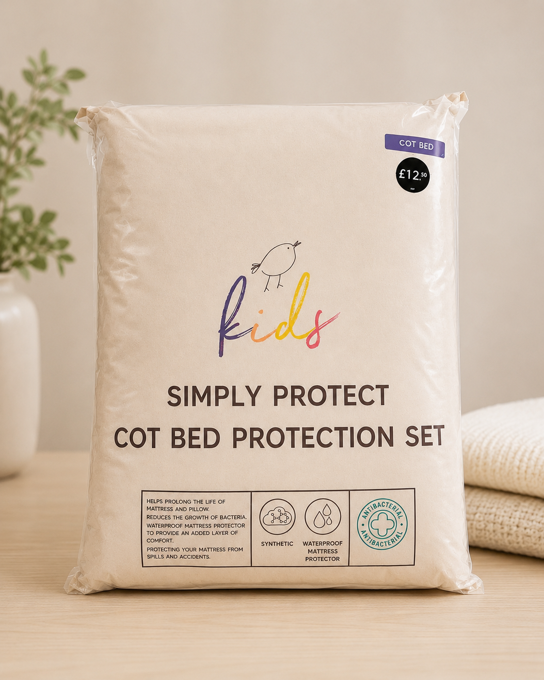 High Street Cot Bed Protection Set – Waterproof Cot Mattress Protector Set with Antibacterial Protection