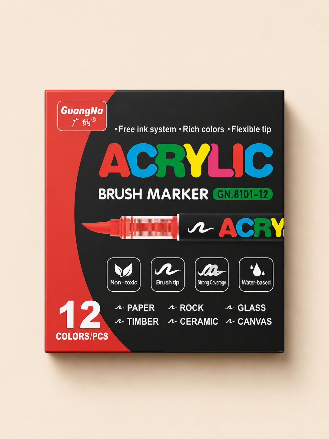 ACRYLIC BRUSH MARKER SET -12 SHADES