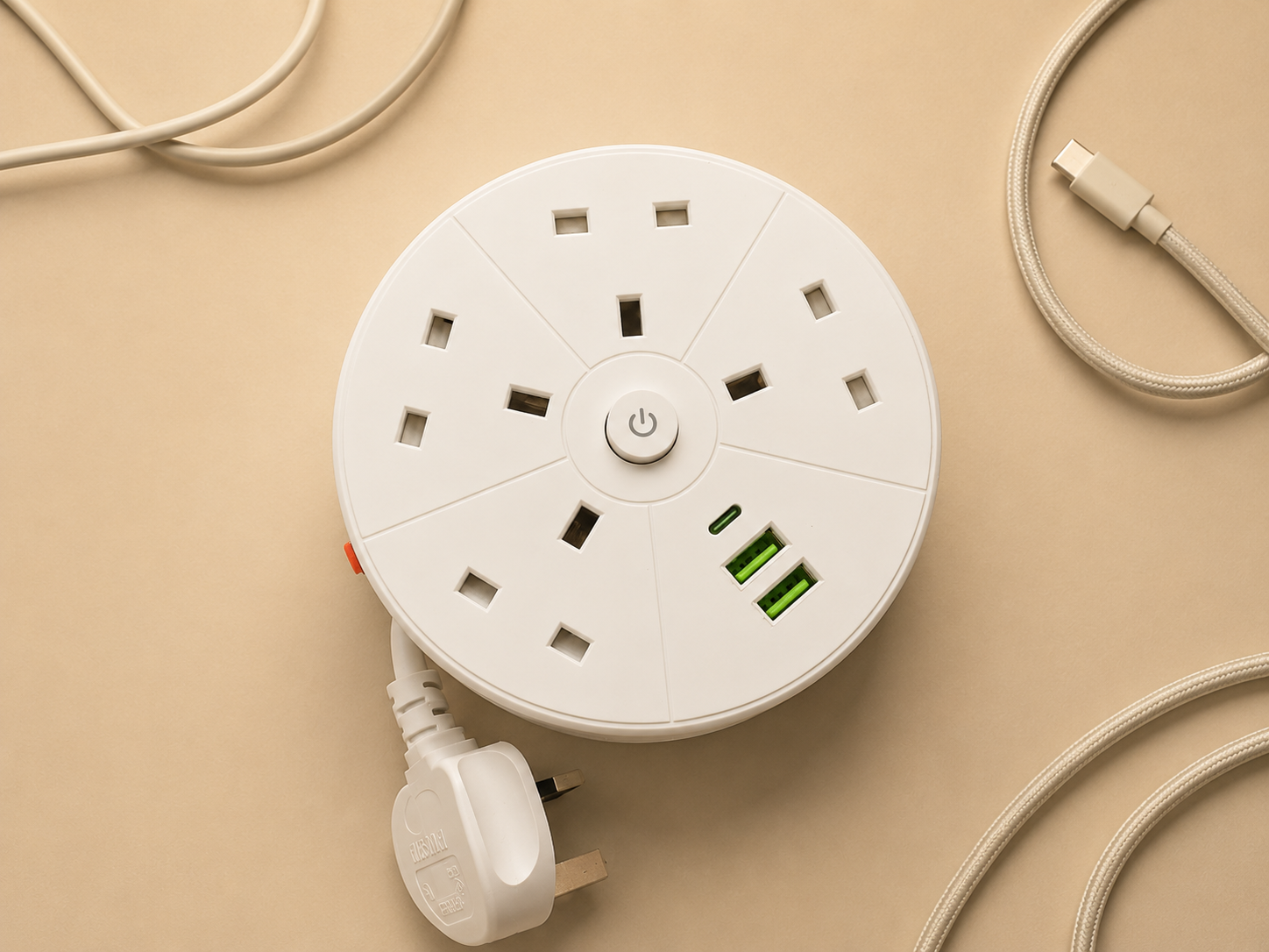 Vinisem Rotary Retractable Power Strip Black 2 M Extension Cord