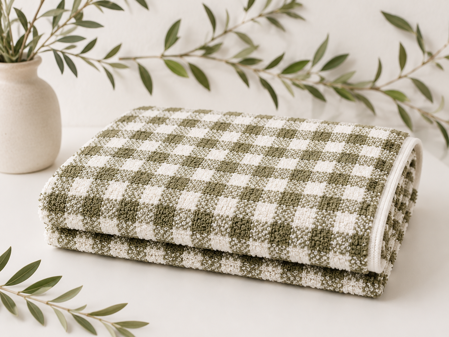 HIGH ST BRAND - OLIVE GREEN CHECKERED HAND TOWEL