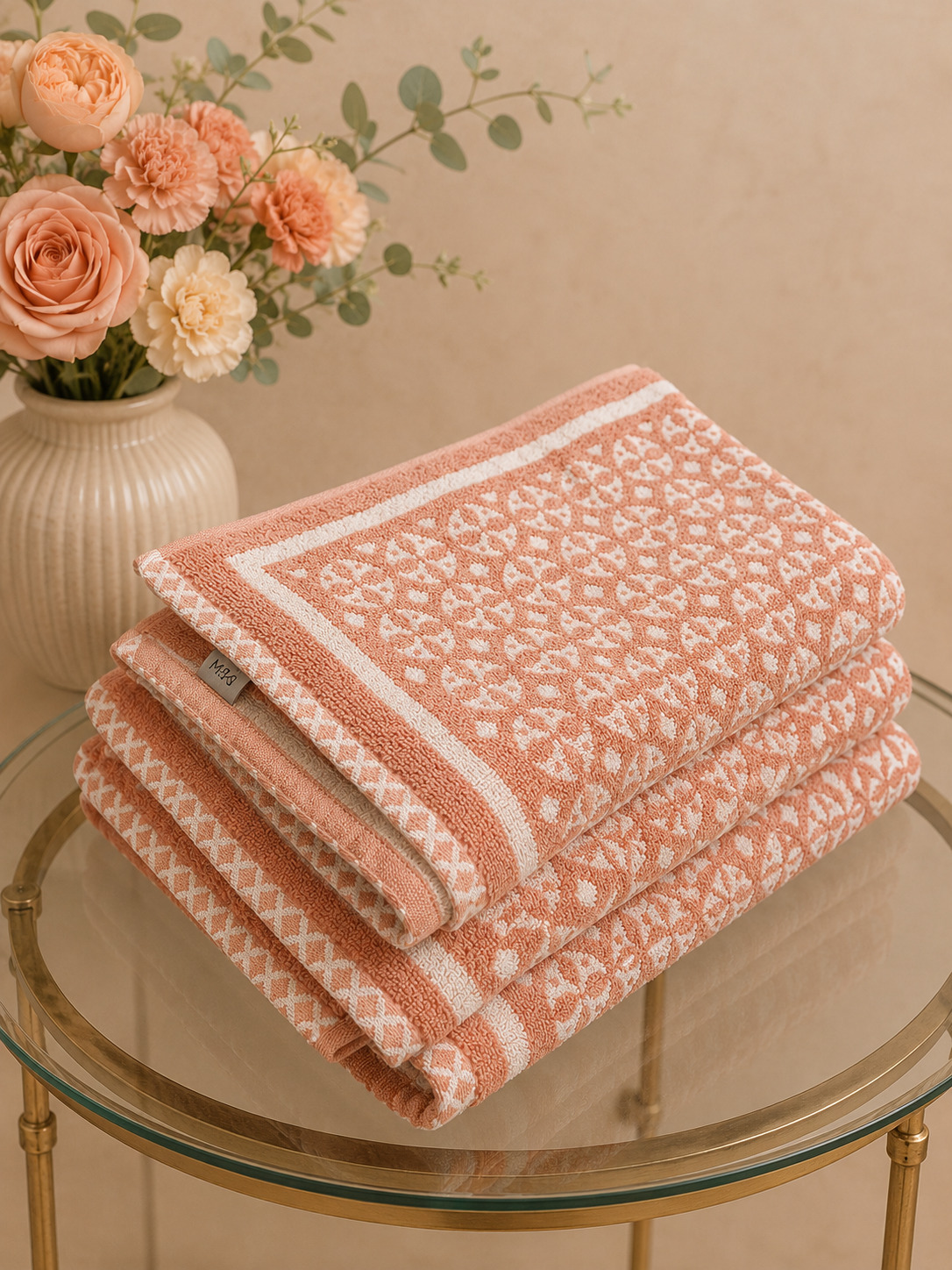 HIGH ST BRAND -2 PIECES SET - BATH SHEET & BATH TOWEL,PEACH & WHITE - SIZES(100*150)&(100*137)