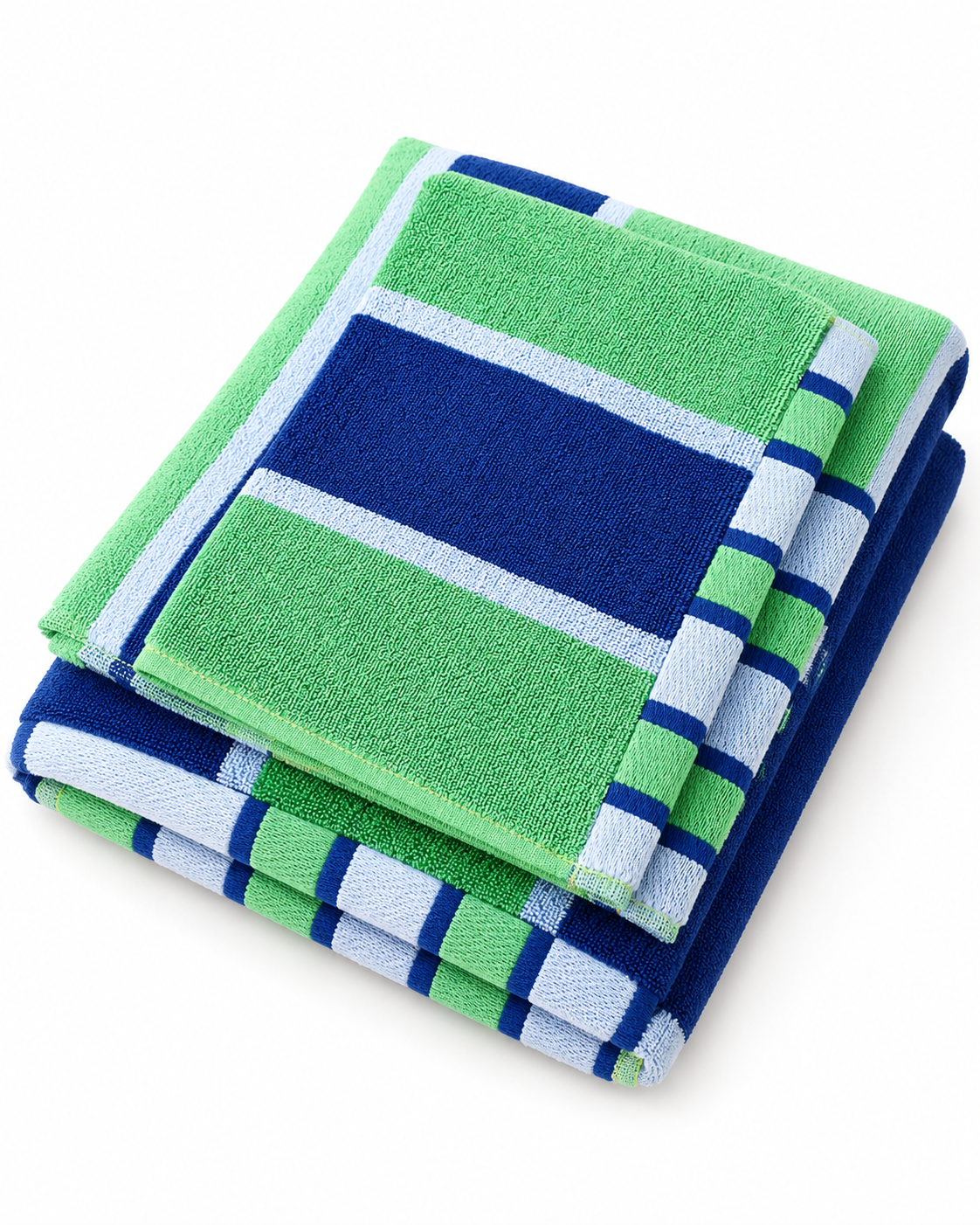 HIGH ST BRAND - 2 piece BLUE&GREEN STRIPED HAND(50*90cm)+BATH(100*150cm) TOWEL - SET OF 2/PACK