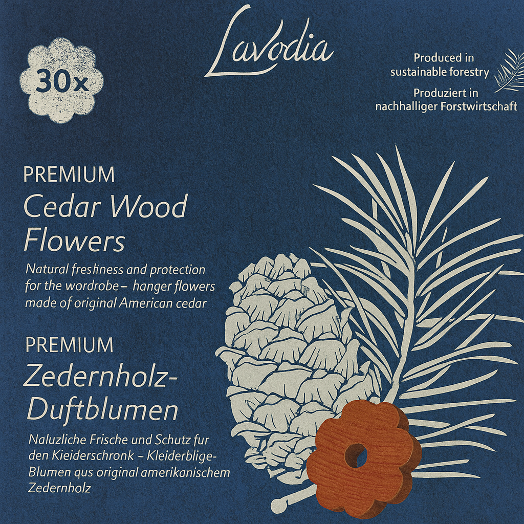 LAVODIA Cedar Wood Moth Repellent Rings – 30-Pack Natural Closet Fresheners for Hangers, Protects Clothes from Moths and Odours