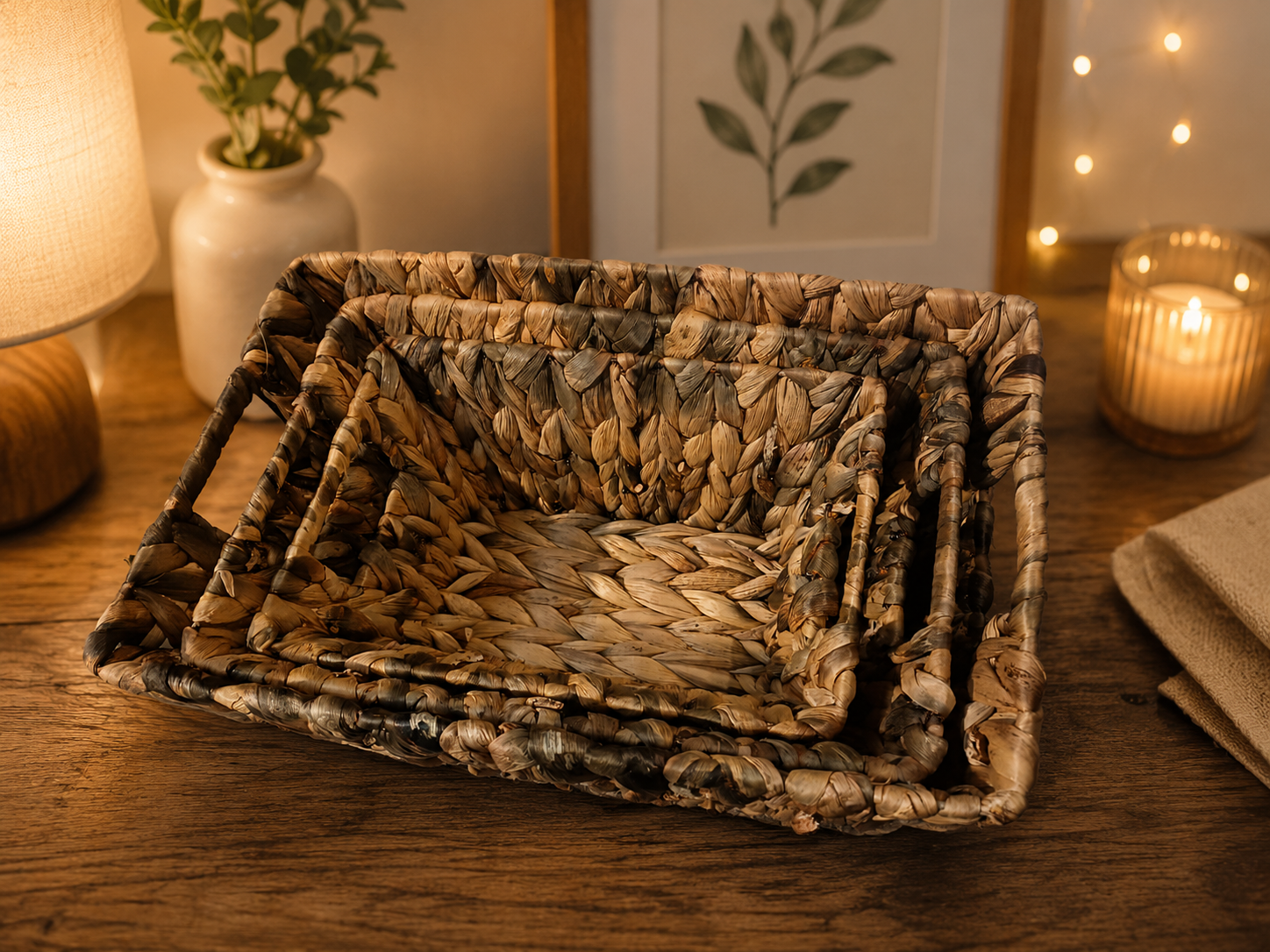WOVEN BASKETS - SET OF 3 - LARGE,MEDIUM,SMALL