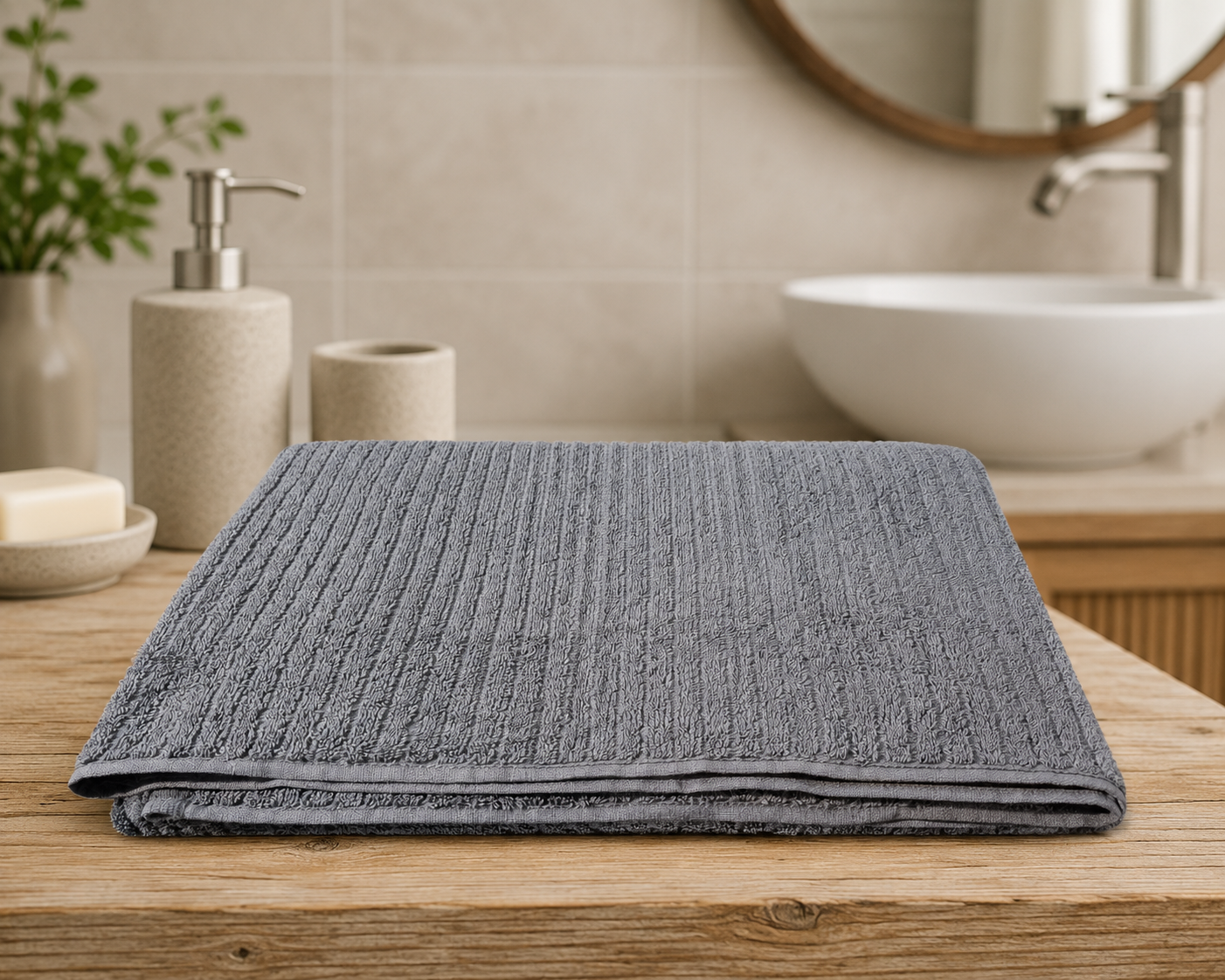 HIGH ST BRAND - DARK GREY - MEDIUM SIZED STRIPPED BATH SHEET - (89*160cm)