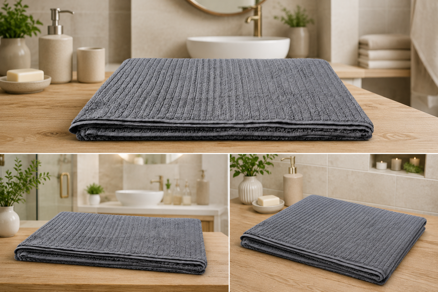 HIGH ST BRAND - DARK GREY - MEDIUM SIZED STRIPPED BATH SHEET - (89*160cm)