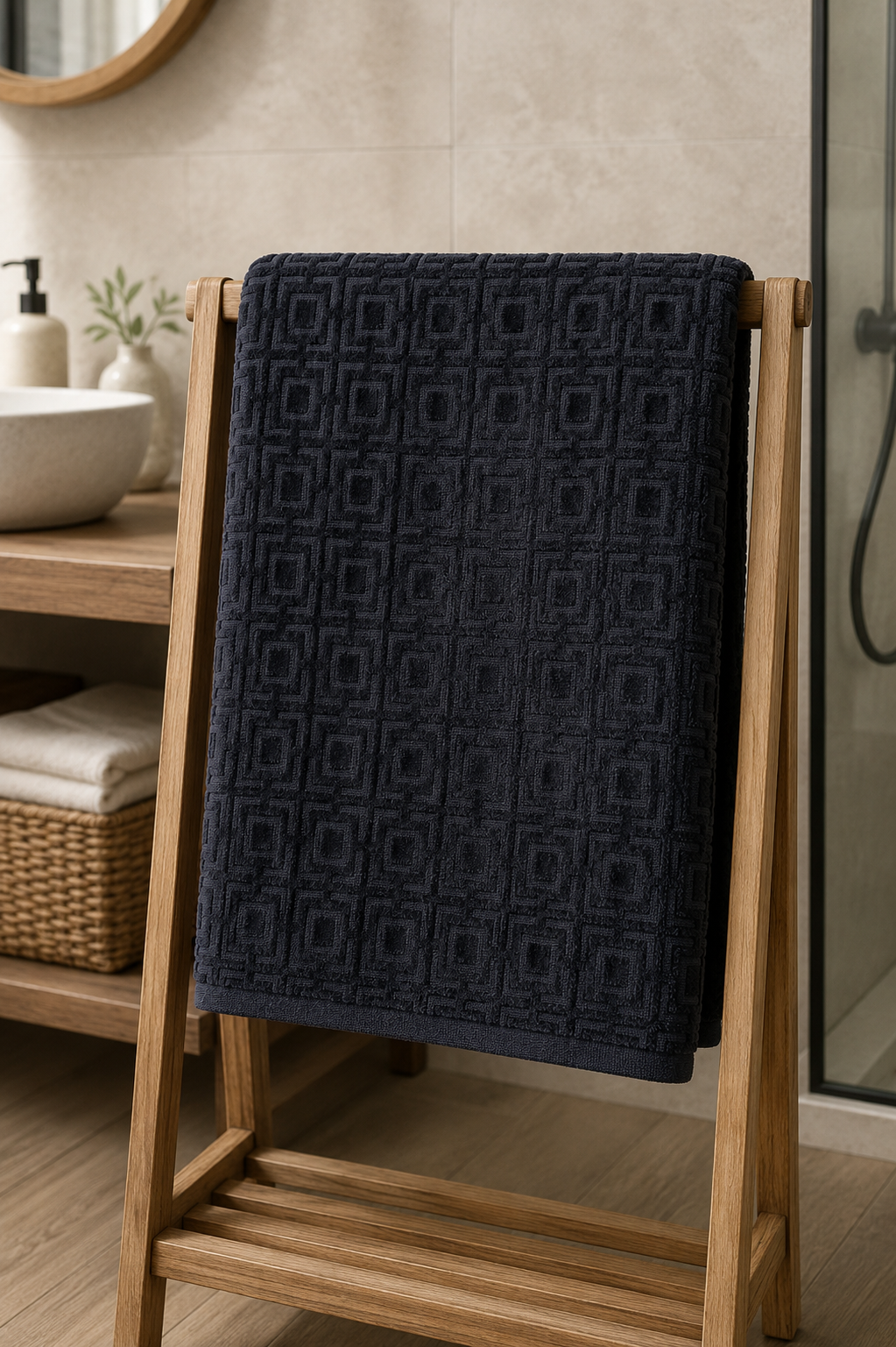 HIGH ST BRAND - BLACK MONOCHROME BATH TOWEL ONLY - SINGLE PIECE -(70*137CM)