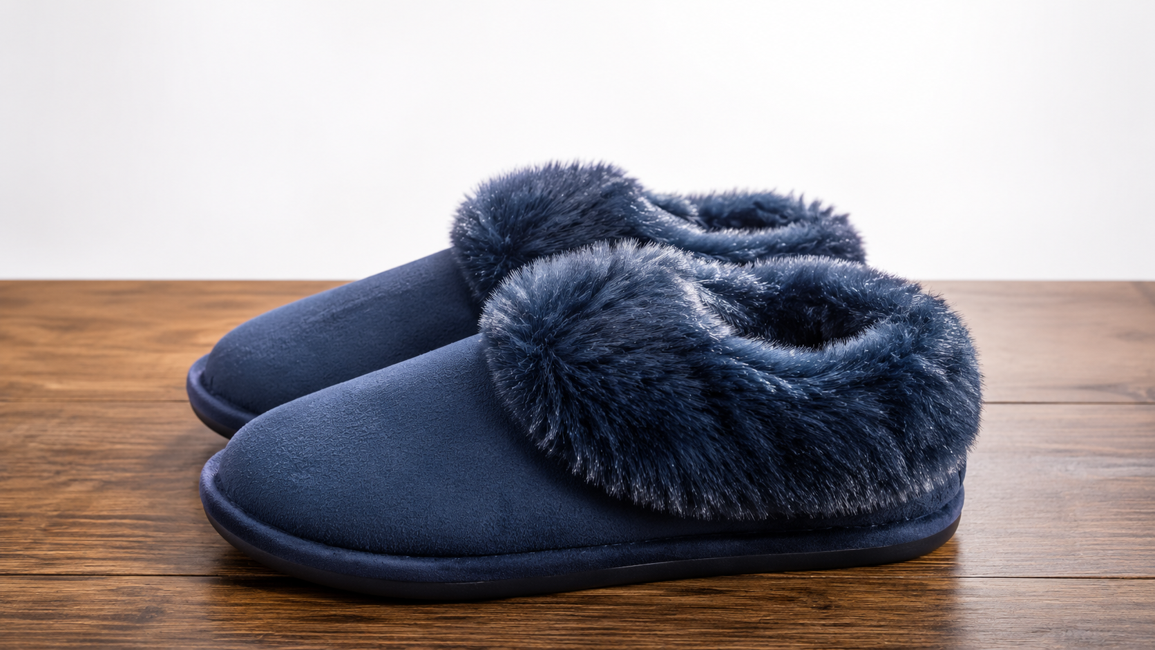 FAUX FUR SLIPPERS - COZY+SUPER SOFT - NAVY BLUE, Size-3-4