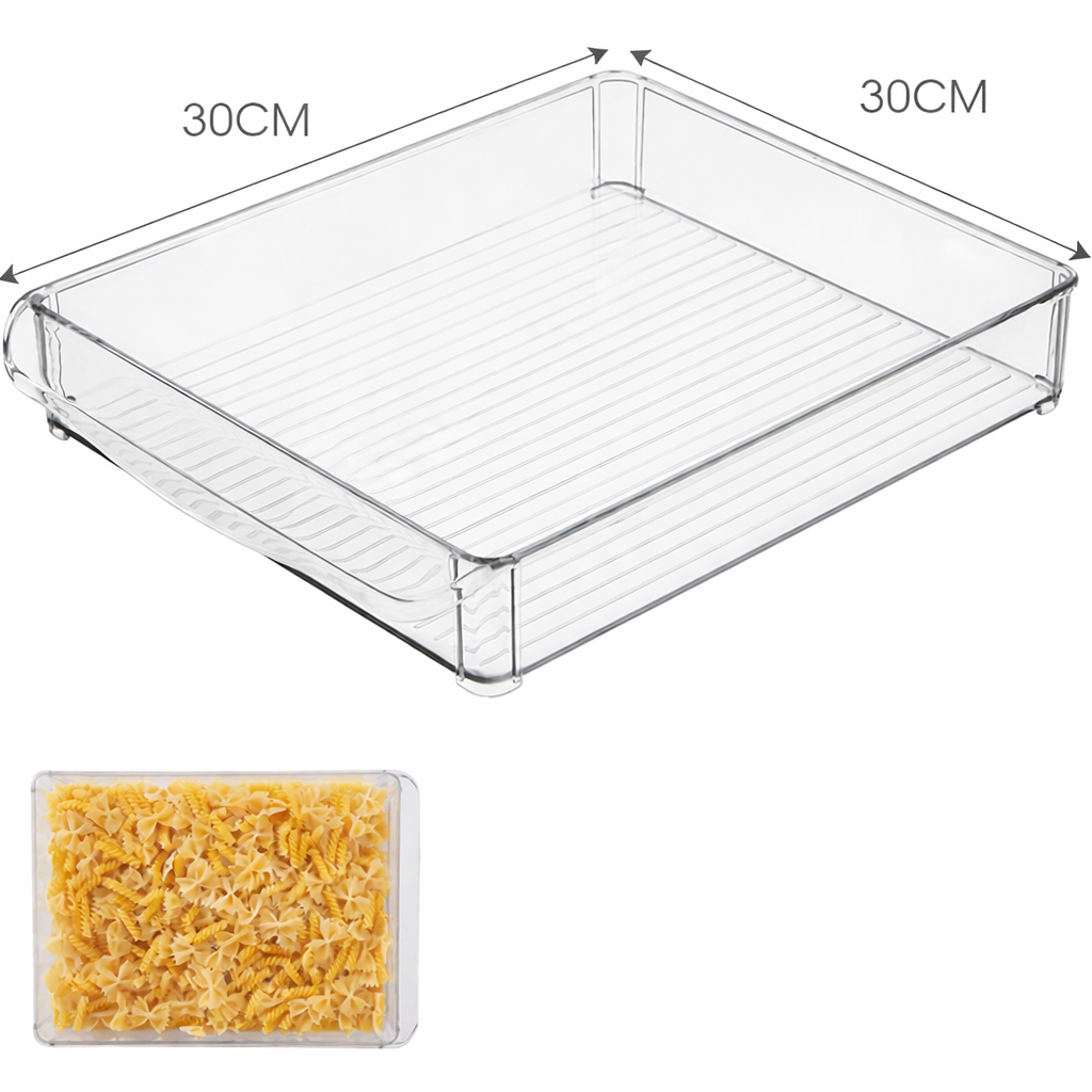 Clear Fridge & Freezer Storage Bin with Lid – 30×30×5cm Stackable PET Organizer