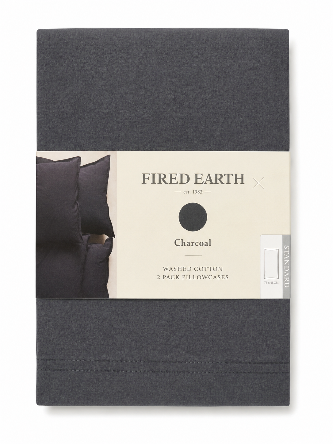 High Street Washed Cotton Pillowcases 2 Pack – Charcoal Standard Size Pillow Covers – Soft Cotton Bedding