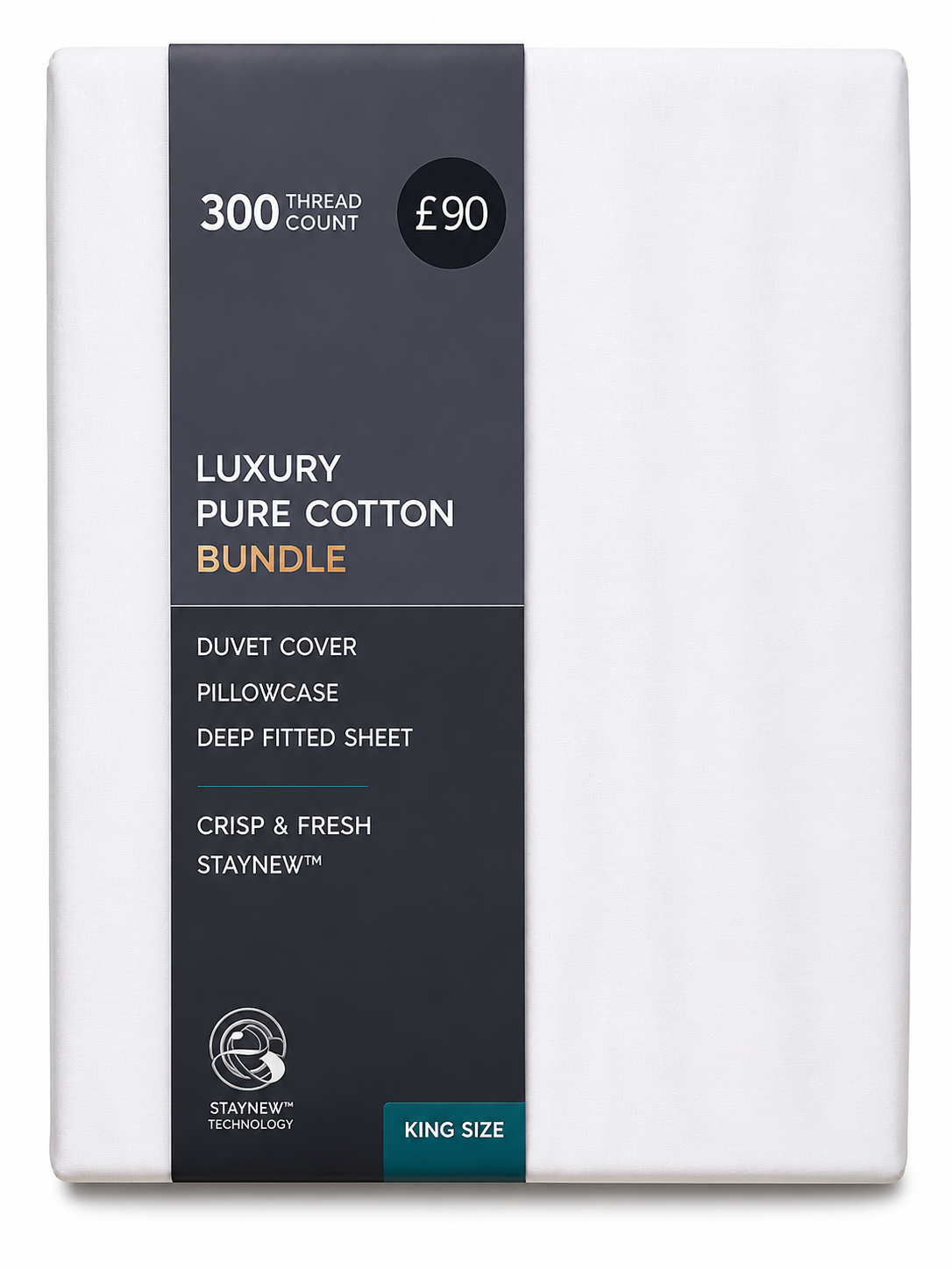 High Street Luxury Pure Cotton Bedding Bundle – 300 Thread Count King Size White Bedding Set