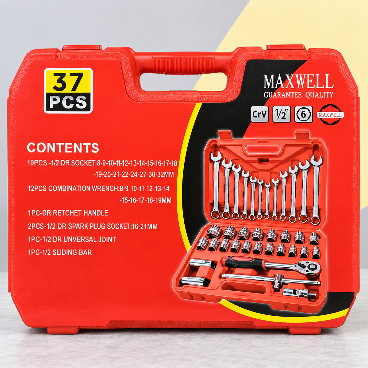 37 PIECES TOOL KIT - SOCKET SET & COMBINATION WRENCH SET by MAXWELL