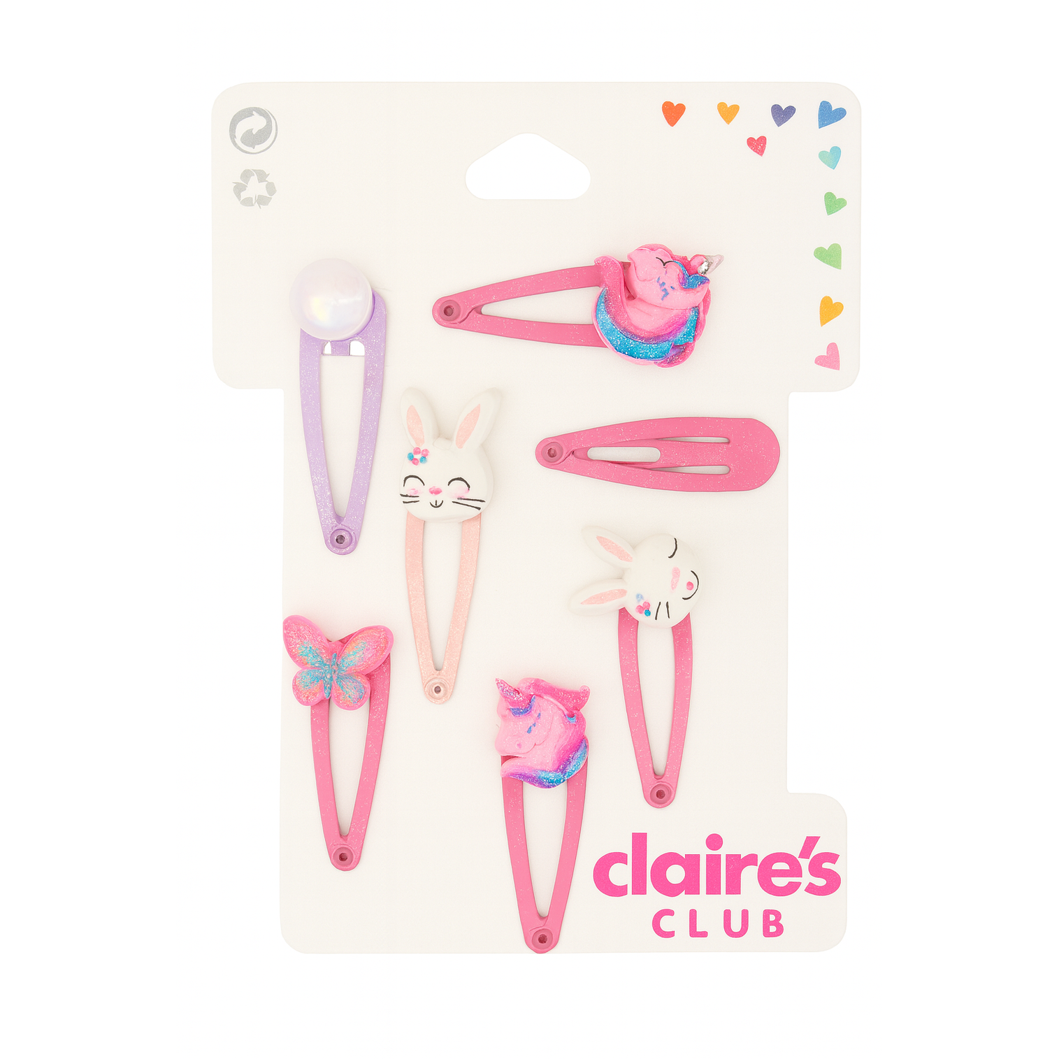 Claire’s Club Bunny, Unicorn & Butterfly Snap Hair Clips – 6 Pack