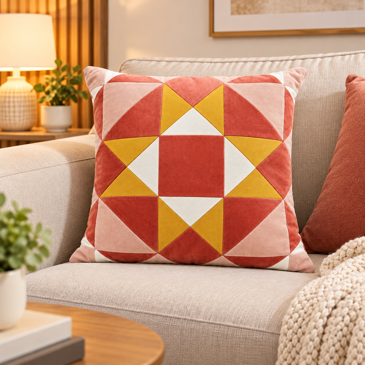 HIGH ST BRAND - CUSHION - GEOMETRICAL PATTERN WITH SOFT SHADES